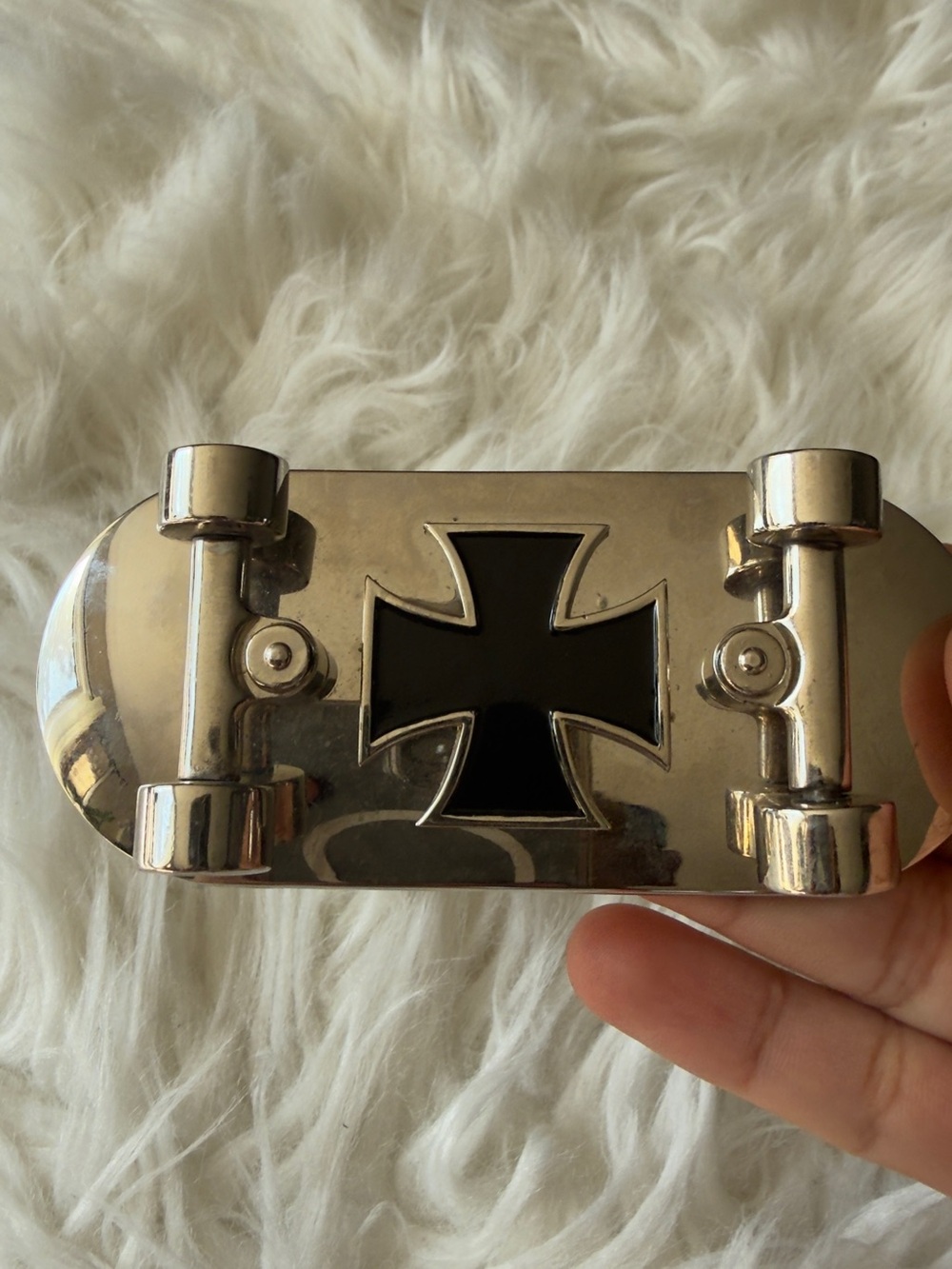 Vintage Silver Clip with Black Cross Emblem belt buckle